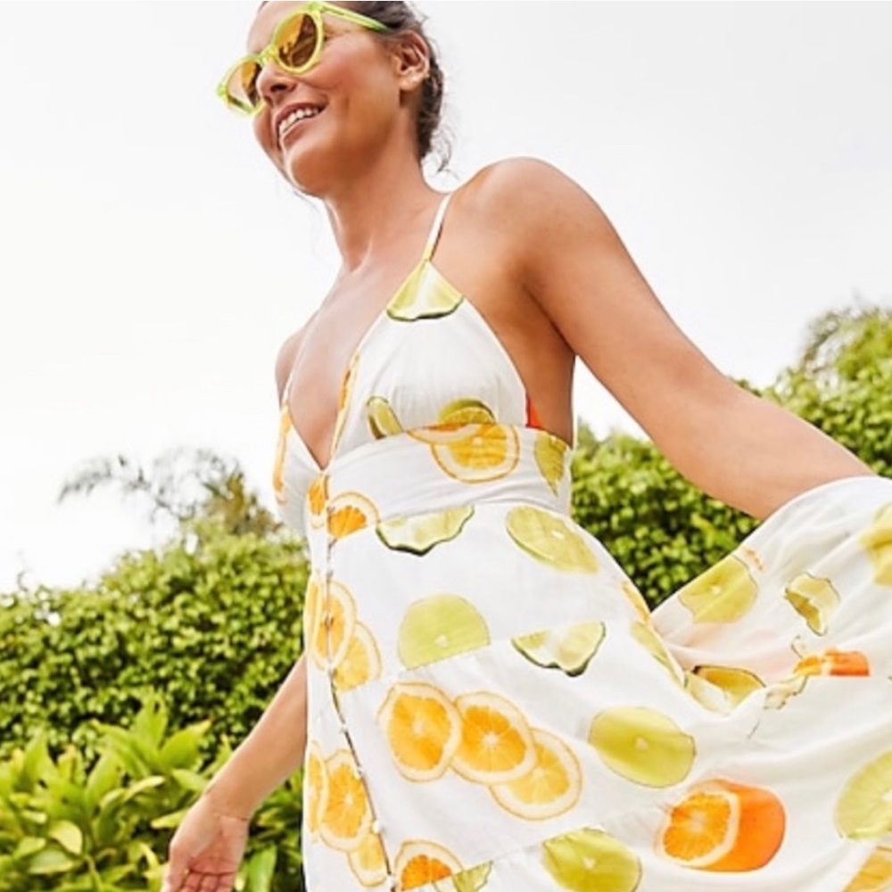 J Crew x Edie Parker Limes & Oranges Maxi dress